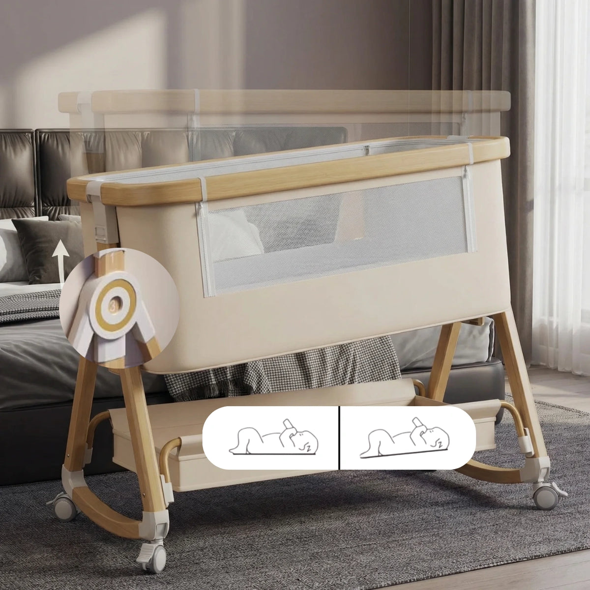 Amari - Luxury Adjustable Baby Cot - Bedside Co-Sleeper
